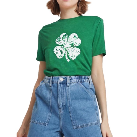 Women’s Short Sleeve Lucky Green Graphic Clover Crewneck Tee L - Picture 2 of 3